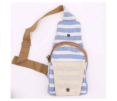 Batoh cez rameno prírodná bavlna  - Blue & White